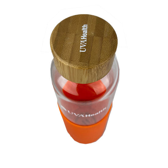 UVA Health System Team Store 18 Oz. Glass Water Bottle - Orange - Top View